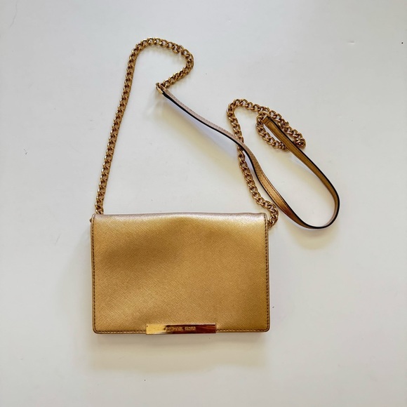 Michael Kors Gold Chain Strap Leather  Crossbody Bag - Picture 1 of 9